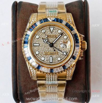 (ROF) Swiss Replica Rolex GMT-Master II Custom Watch Full Diamond Dial A2836 Movement watches