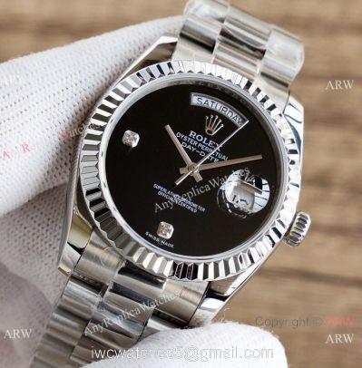 Swiss Copy Rolex Day Date 36mm President Strap Onyx Dial ETA2836 Movement watches