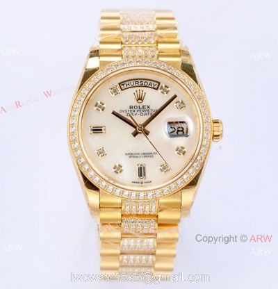 (EW) Swiss 1:1 Copy Rolex DayDate 36mm Watch White Mother Pearl Dial Center Diamond Strap watches