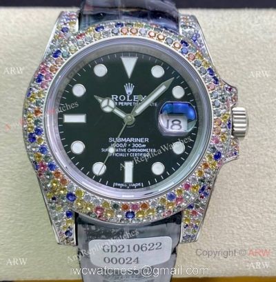Swiss Quality Copy Rolex Submariner Limited Edition Watch Black Dial Rainbow Bezel watches