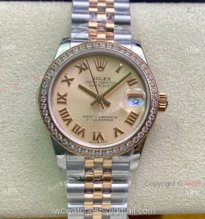 Swiss Clone Rolex Datejust WF 31mm Midsize Watch Two Tone Rose Gold Salmon Dial watches