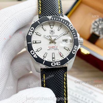 High Copy Tag Heuer Aquaracer Calibre 5 Automatic Watch 44mm White Face Black Leather Strap watches