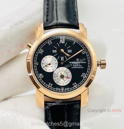 TWS Factory 1:1 Replica Vacheron Constantin Malte Dual Time Regulateur Watch 9015 Rose Gold Black watches