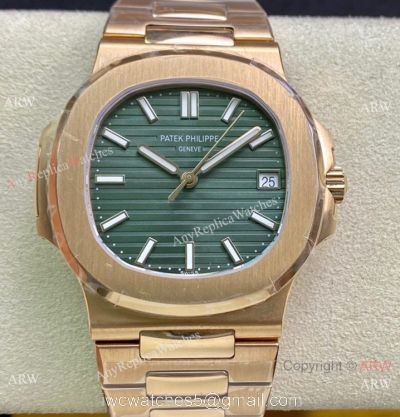 Swiss Copy Patek Philippe Nautilus Cal 324 sc Watch Rose Gold Olive Green Dial watches