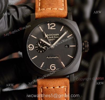 All Black Panerai Radiomir GMT Automatic Watch 45mm Brown Leather Strap High Copy watches
