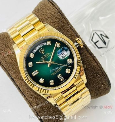 EW Factory V2 Rolex Day Date 40 Yellow Gold Green Gradient Watch with nfc card Super Clone watches