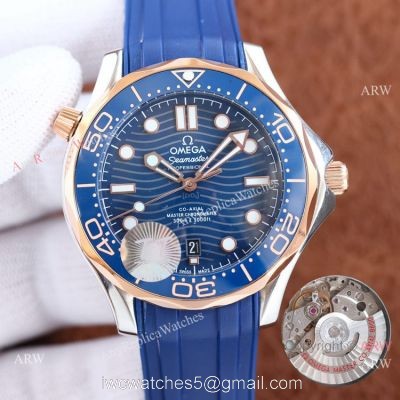 Swiss Quality Copy Omega Seamaster 300m Citizen Watch Two Tone Rose Gold Blue Rubber Strap watches