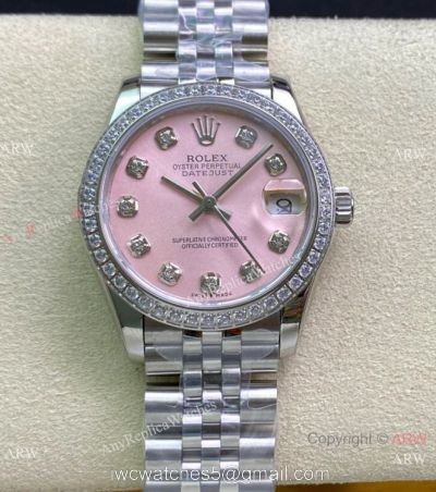 Swiss Copy Rolex Datejust 31mm Pink Diamond Watch Stainless steel Jubilee watches