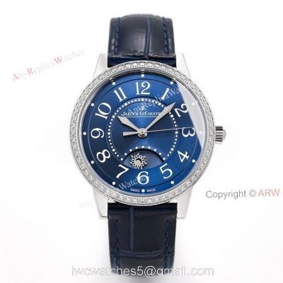 (GF) Swiss Replica Jaeger Lecoultre Moonphase Watch Blue Dial With Diamond Bezel watches