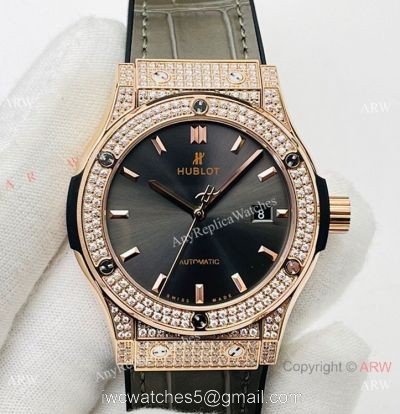 HB V3 version Hublot Classic Fusion Iced Out Watch Rose Gold Gray Dial Super Clone HUB1213 Movement watches
