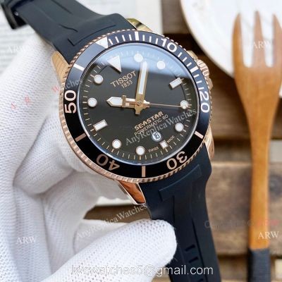 New 45mm Tissot Seastar Black Face Black Rubber Strap Swiss Quality Replica Watch watches