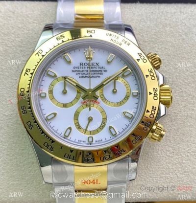 Swiss Replica Rolex Daytona 7750 Chrono Watch 40mm 904l Two Tone White Face watches