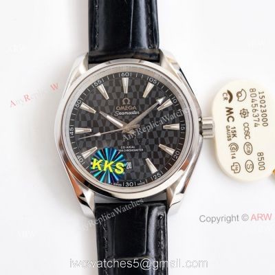 Swiss Quality Omega Aqua Terra Black Dial Black Leather Strap Copy Watch 41 watches