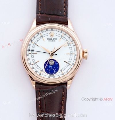 (EW) Swiss Replica Rolex Cellini Moonphase Rose Gold White Dial 3165 Movement watches