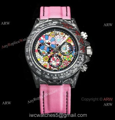 New! TW Swiss Rolex Carbon-Lime Daytona 7750 Watch Pink Fabric Leather Band watches