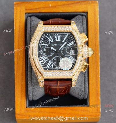Iced Out Cartier Roadster Chronograph Watches Yellow Gold Case watches