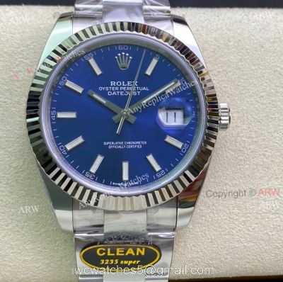 Replica Clean Factory Rolex Datejust Blue Dial 41mm Fluted Bezel Oyster Watch watches