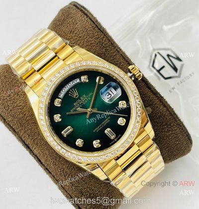 EW Factory V2 Rolex Day Date 40 Diamond Bezel Green Gradient Watch with nfc card watches