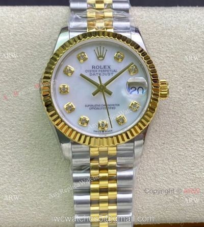 Swiss Copy Rolex Datejust WF 31mm Midsize Watch Two Tone White Mother of Pearl Dial watches