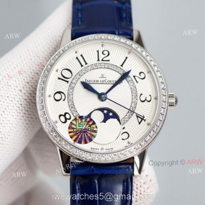 Best Copy White Face Jaeger Lecoultre Rendez-Vous Ladies Watch With Diamonds Blue Leather Strap watches