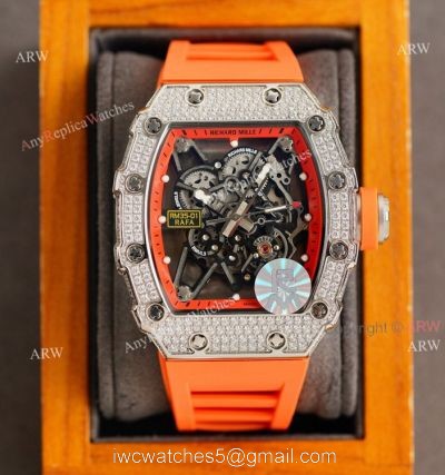 (RM Factory) Clone Richard Mille RM035-01 Orange Rubber Strap Knockoff Watch With Diamonds watches