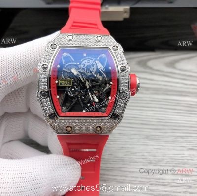 Swiss Quality Richard Mille RM35-01 Rafael Nadal Watch Diamond Case Red Rubber Strap watches