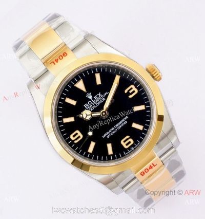 (EW Factory)Swiss Copy Rolex Explorer 36mm EWF 3230 904L Two Tone Black Dial Bracelet watches