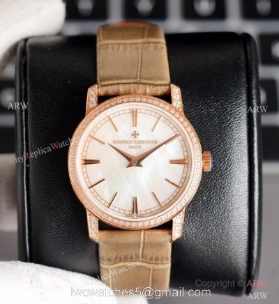 NEW! Swiss Grade Vacheron Constantin Traditionnelle Ultra Thin Watch Swiss 9015 Rose Gold Diamond Bezel watches