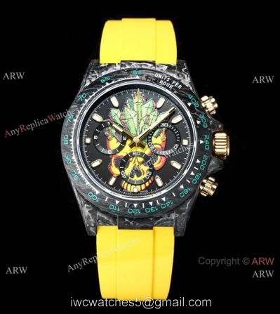 New! Swiss Replica Rolex Daytona TW 7750 Watch Carbon-Lime Motley Face watches