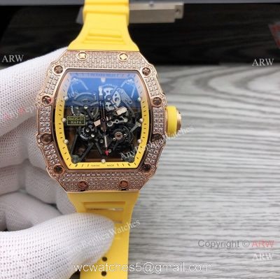 Swiss Quality Richard Mille RM35-01 Rafael Nadal Watch Rose Gold Diamond Yellow Rubber Strap watches