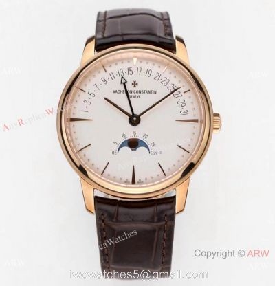 2021 New! Swiss Vacheron Constantin Patrimony Moon Phase and Retrograde Date Watch Rose GoldWhite watches