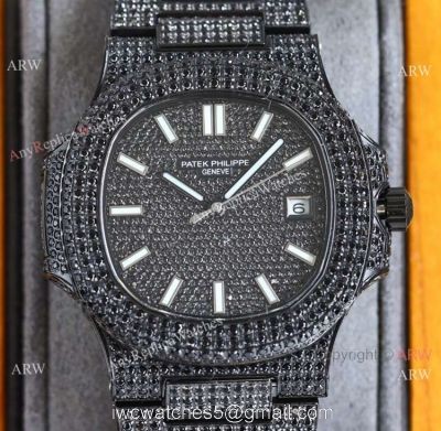 Swiss Grade One Patek Philippe Nautilus Iced Out 9015 Watch Solid Black watches