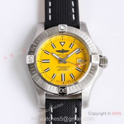 (GF) Swiss Breitling Avenger Automatic 45 Seawolf Asia2824 Watch Yellow Dial Leather Strap watches
