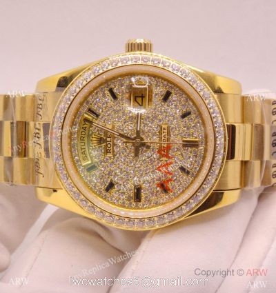 Iced Out Rolex Day-Date Presidential Yellow Gold Watch 36mm watches