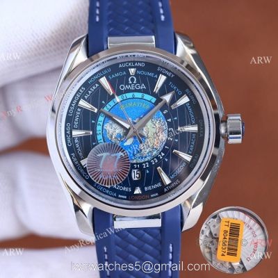 Swiss Quality Omega Aqua Terra Worldtimer Blue Rubber Watch watches