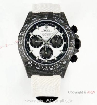 Super Clone Rolex Daytona Diw Carbon Swiss 4130 Noob Factory Panda Dial on White Nylon Strap watches
