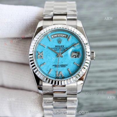 New Rolex Day Date Turquoise Roman Dial M128238 Stainless Steel Copy Watch 36mm watches