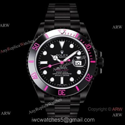 2021! Super Clone Rolex Blaken Submariner &8216;Pink Lady Watch Cal.2824 DLC Steel Black Dial 40mm watches