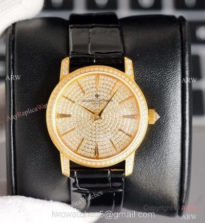 NEW! Swiss Grade Vacheron Constantin Traditionnelle Ultra-Thin 33mm Watch Iced Out Gold Case watches