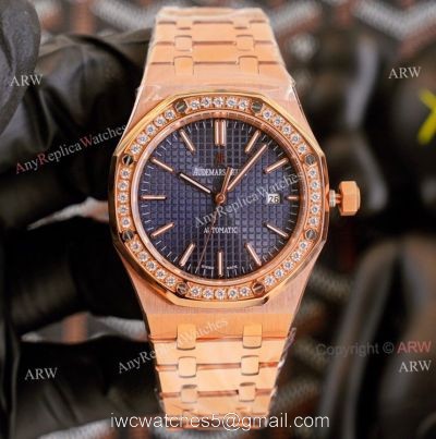 High Quality Replica Audemars Piguet Royal Oak 41mm Blue Face Rose Gold Watch With Diamonds watches