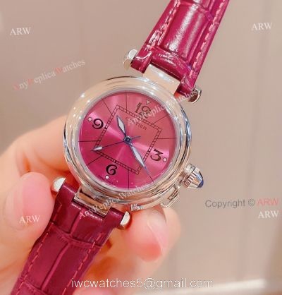 Knockoff Ladies Cartier Pasha Watch Fuchsia Dial Fuchsia Leather Strap watches