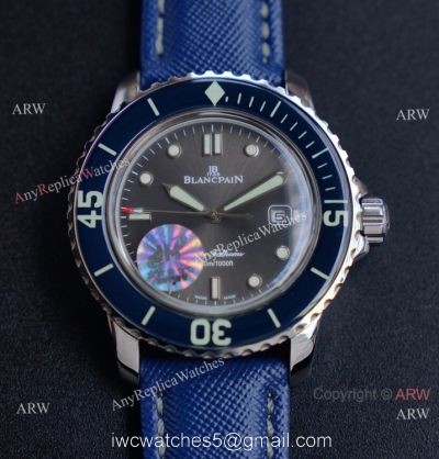 JH Replica Blancpain Fifty Fathoms Swiss Watch Blue Bezel Grey Dial 45mm watches