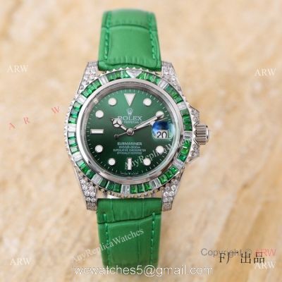 Swiss Quality Rolex Submariner Citizen 8215 Watch Green Leather Strap watches