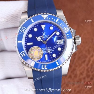 Swiss Quality Rolex Submariner Date Watch Citizen 8215 Blue Oysterflex Rubber Band watches