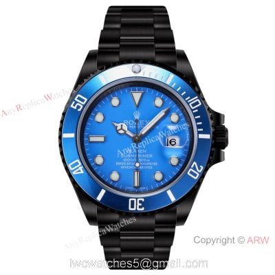 2021! Super Clone Rolex Blaken Submariner Watch Cal.2824 Movement DLC Steel Blue Bezel Blue Dial watches