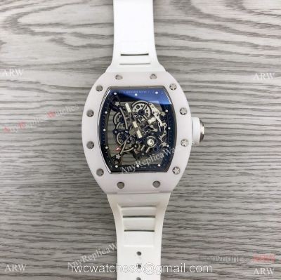 RM Factory Richard Mille RM055 White Ceramic Watch White Rubber Strap watches