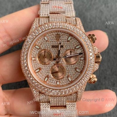 Replica Watch JVS Factory Rolex Iced out Daytona Watch 904L Rose Gold 7750 Movement watches