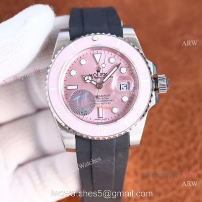 Swiss Quality Rolex Submariner Pink Watch Citizen 8215 Black Oysterflex Rubber Strap watches