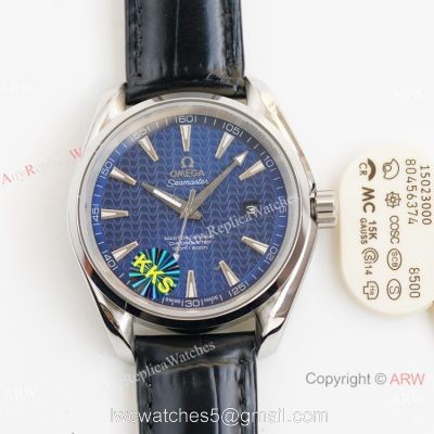 Swiss Quality Omega Aqua Terra 150m Citizen 8215 Watch Blue Wave Leather Strap watches