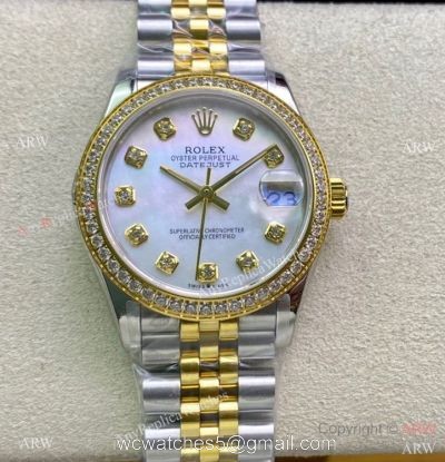 Swiss Copy Rolex Datejust I Two Tone Mop Dial Diamond watch 31mm Mid-size watches